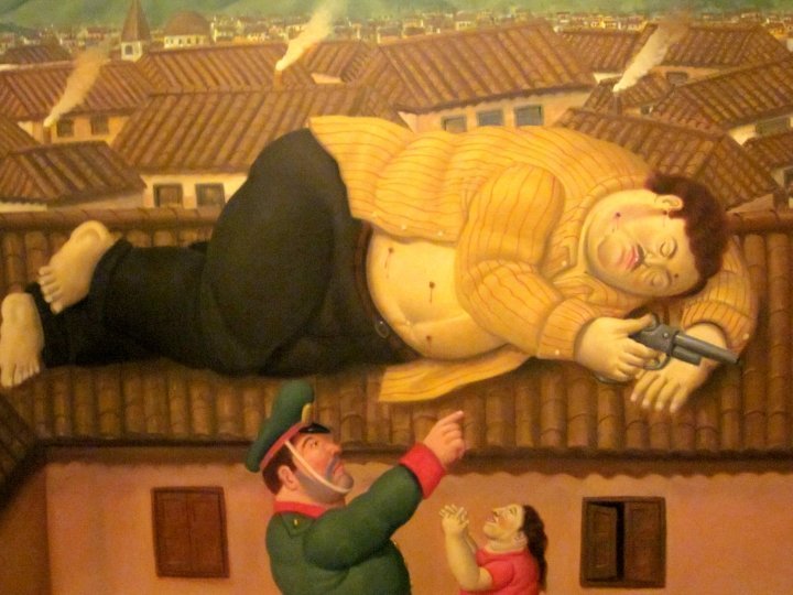 在屋顶上画死了的巴勃罗·埃斯科瓦尔。
