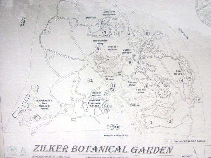 德克萨斯州奥斯汀中部的齐尔克植物园地图