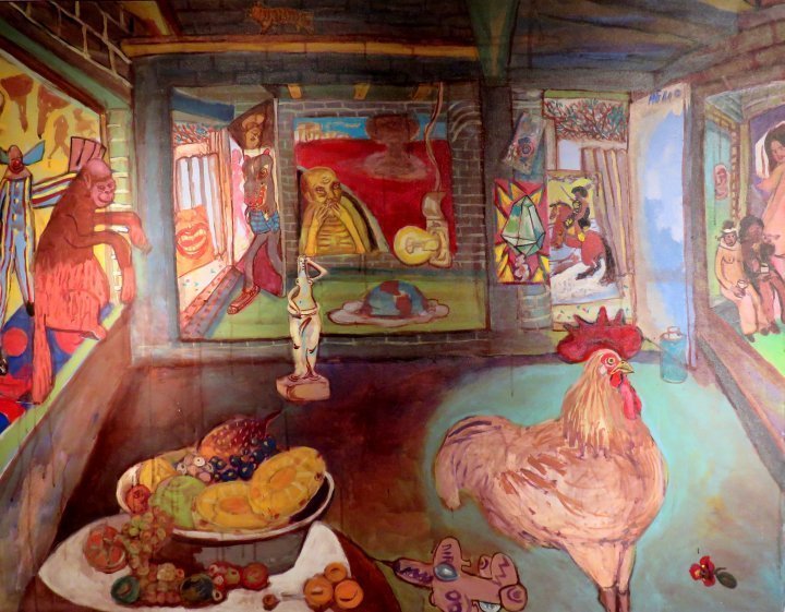 墨西哥城的当代艺术——参观现代艺术博物馆——这张照片展示了艺术家Helio Montiel的画作《Frutas》