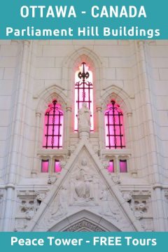 加拿大安大略省渥太华议会大厦和平塔纪念室的粉红色彩色玻璃窗-免费参观