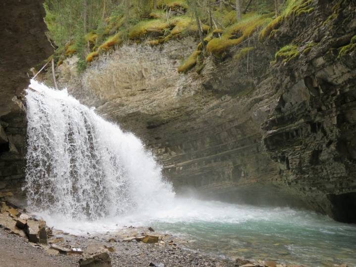 Waterfall and hidden cave at Johnston Canyon can be found along secret trail