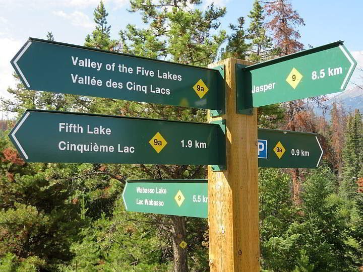 加拿大阿尔伯塔省贾斯珀国家公园的徒步旅行标志