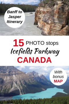 班夫到贾斯珀的行程包括加拿大冰原公园路的15个照相站，包括佩托湖和阿萨巴斯卡瀑布峡谷