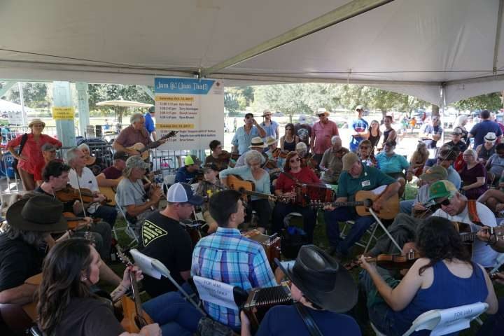 谢丽尔·科米尔和他的家人在拉斐特的阿卡迪恩斯和克里奥尔音乐节上演奏音乐