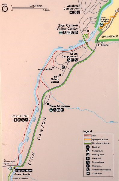 锡安国家公园的帕鲁斯步道地图
