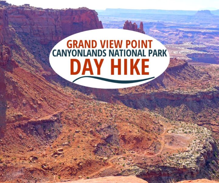 带文字的红色岩石的观点:大视角峡谷地国家公园日远足。