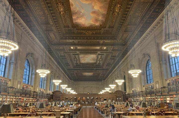 纽约图书馆玫瑰主阅览室与彩绘天花板
