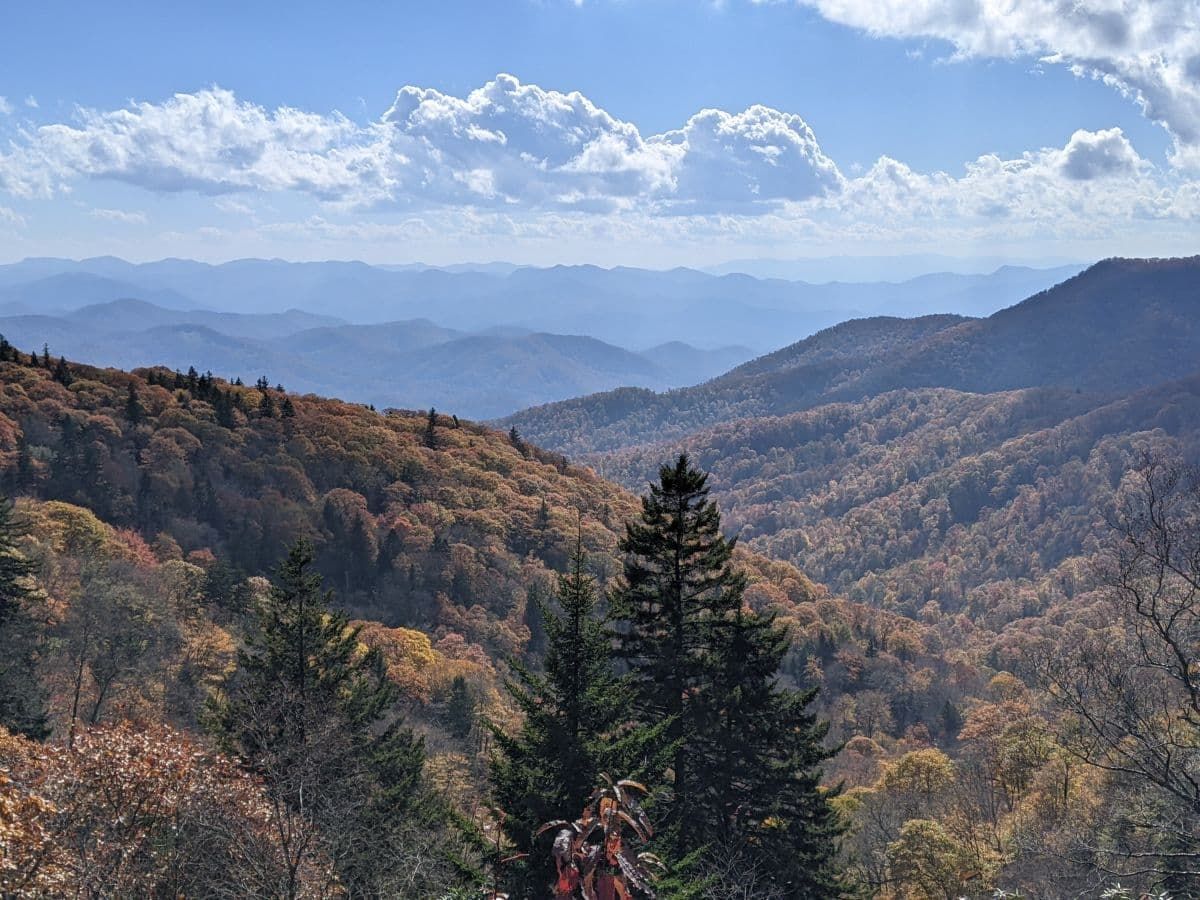 蓝岭公园路的山脉和秋天的色彩。